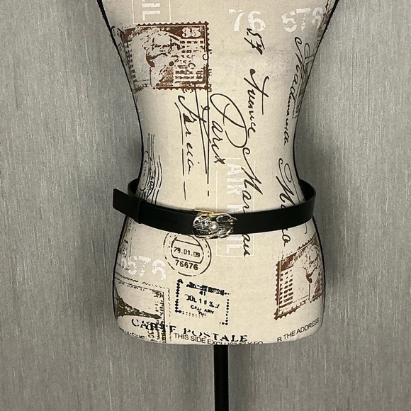 Dior Accessories - Dior Black Leather Belt with Gold Buckle and Pearl 38 inches